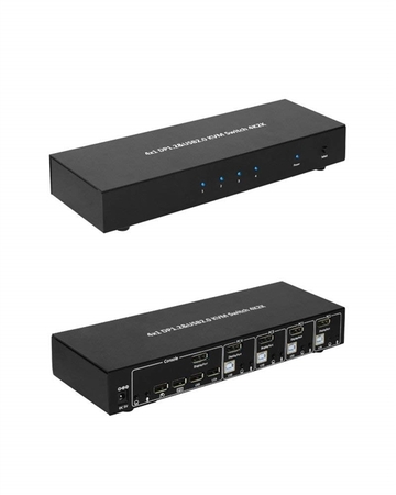 61020 4x1 DP Display Port 1.2 & USB 2.0 KVM Switch Metal Housing w/ USB Device Ports-Black