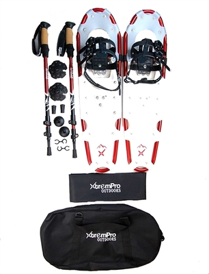 Snow shoes 30 inch backpack trail light aluminum 7075 and hiking Trekking pole set red metal
