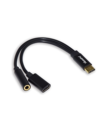 11169 Type C Port to 3.5mm 2 in 1 Female Audio Jack Headphone and USB C Cable Adapter Black