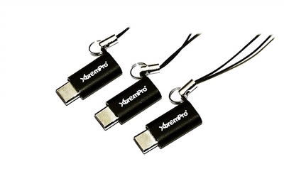 11135 Micro B to USB Type C Felame Adapter with Portable Lanyard 3 piece pack Black