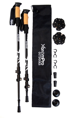 Hiking Trekking pole light 7075 aluminum quick flip lock safety cork handle - black