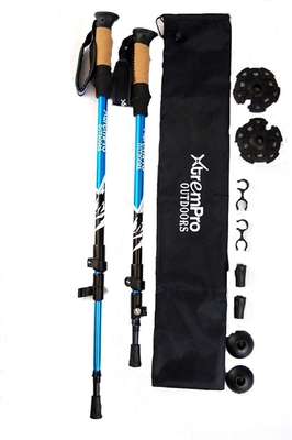 Hiking Trekking pole light 7075 aluminum quick flip lock safety cork handle - Blue