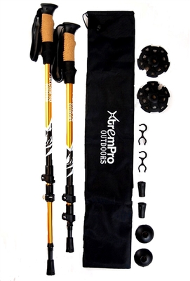 Hiking Trekking pole light 7075 aluminum quick flip lock safety cork handle - Gold