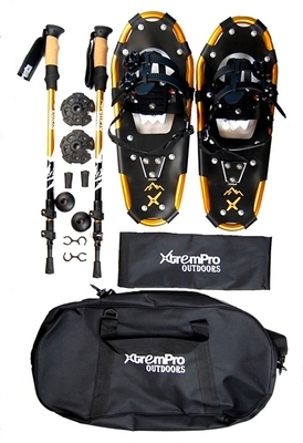 Snow shoes 30 inch backpack trail light aluminum 7075 and hiking Trekking pole set gold metal