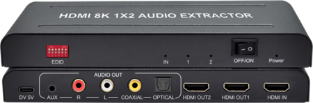 HDMI2.1 1X2 SPLITTER WITH AUDIO EXTRACTOR, 8K60Hz